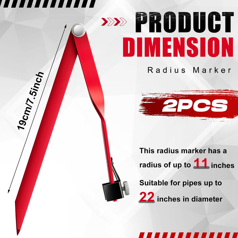 Yaocom 2 Pcs Small Aluminum Radius Marker Soap Stone 11 Inches Radius for Pipes up to 22 Inches Diameter(Red,22inch) 22inch Red