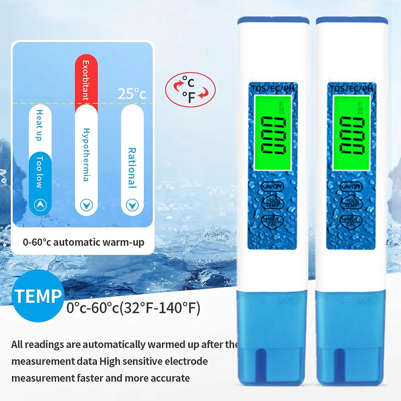 [Australia - AusPower] - Digital Water Tester - 4 in 1 PH/TDS/EC/Temperature TDS Tester Pen for Drinking Water, Hydroponics, Swimming Pool, Aquariums BU1 