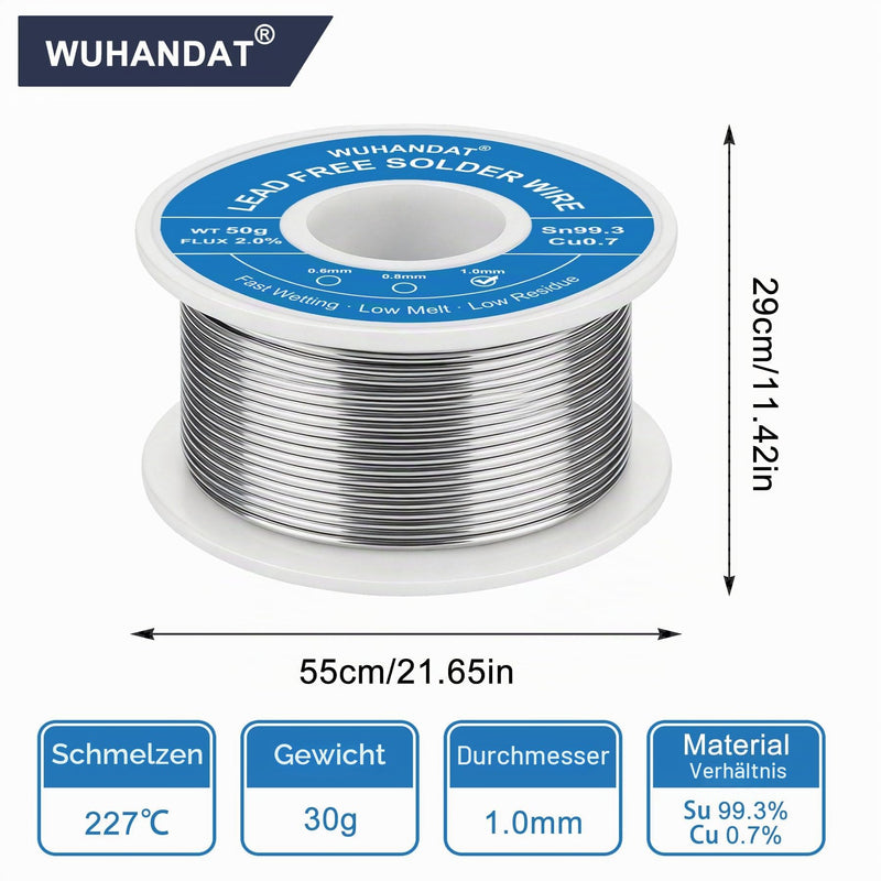 50 g Solder with Flux, Sn 99.3 Cu 0.7, Solder Wire (1.0 mm) | Lead-free solder, solder wire, electronic solder, solder wire, for repairing cables, electronic devices, etc 1.0 Mm