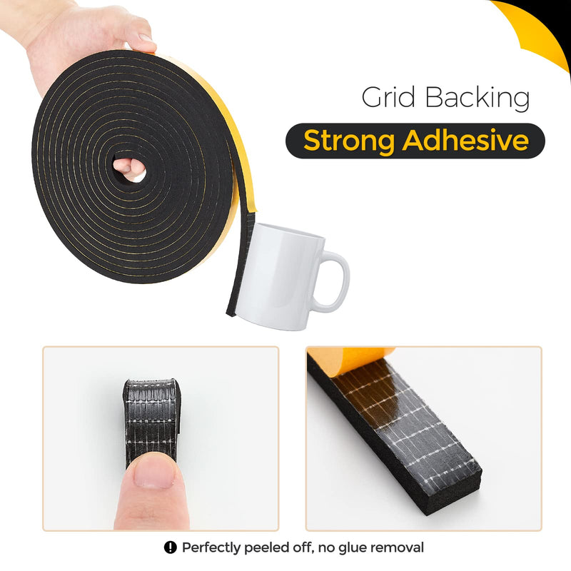 [Australia - AusPower] - 33 Feet Weather Stripping Door Seal- 1/2" Wide X 1/4" Thick Door Bottom Seal Strip High Density Foam Tape Adhesive Rubber Strip for Door Soundproofing,Window Insulation (1/2" x 1/4" x 33FT,Black) 1/2In x 1/4In x 33Ft Black 