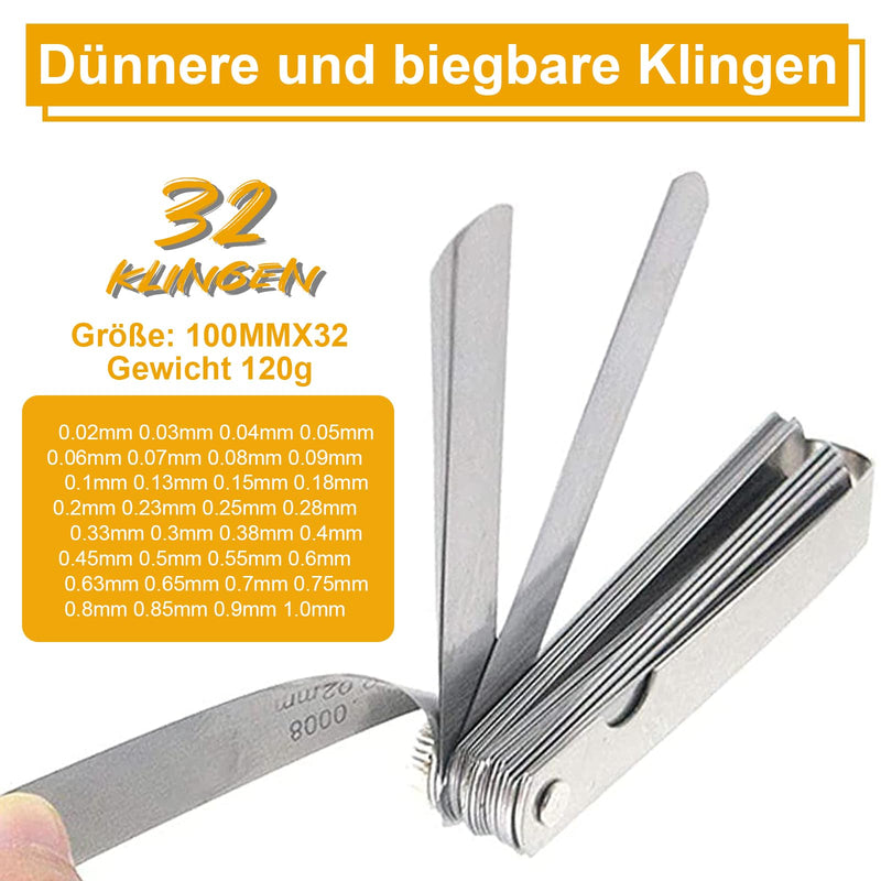 [Australia - AusPower] - YGCQFH 32 Blades Stainless Steel Feeler Gauge Set, Foldable, 0.02-1.00 mm Stainless Steel, Metric/Imperial Gap Gauge, Imperial Tool for Measuring Gap Width/Thickness/Metric Sizes 