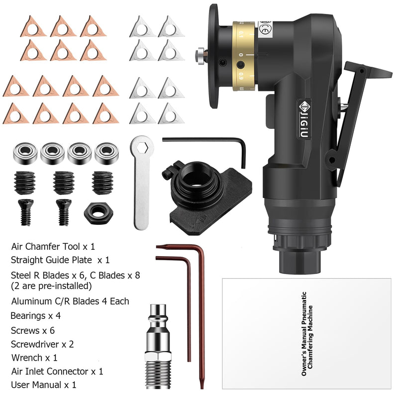 [Australia - AusPower] - Upgraded Air Chamfer Tool with Straight Guide Plate Mini Pneumatic Chamfering Machine 30000RPM 45°Pneumatic Beveling Machine 0.1-0.9mm Depth Adjust with 1/4 Inch Air Inlet for Metal Wood-Black Black 