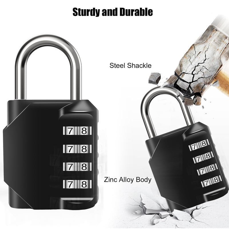 [Australia - AusPower] - Combination Lock Waterproof 4 Digit Padlocks with Combination Code, Zinc Alloy Combination Lock for Door, Tool Boxes, Schools, Gym, Garden, Fences, Reel Cabinet & Storage, Black (1PCS) 1 Piece 