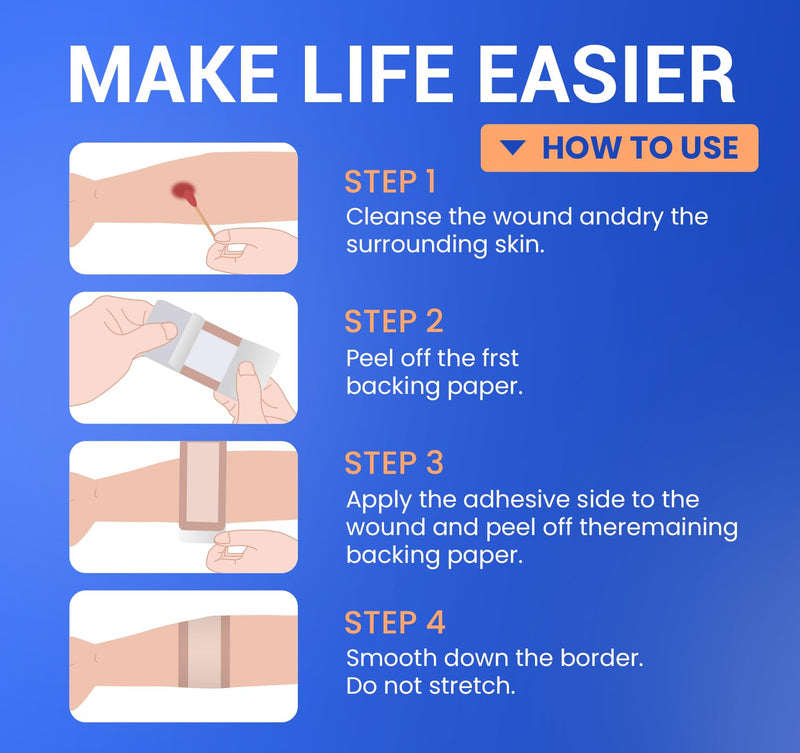 [Australia - AusPower] - Large Waterproof Bandages 2"X5" Silicone Foam Dressing for Sensitive Skin Wound Care, 10 Packs, Adhesive Cohesive Pad with Border for First Aid, Post Surgical and Trauma Care, Sore, Burn, Pressure 2"X5" (10 Packs) 