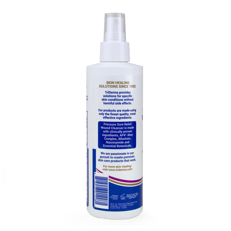 [Australia - AusPower] - TriDerma Pressure Sore Relief Wound Cleanser, Gentle Cleansing for Bed Sores, Ulcers, Pressure Sores, Wounds and Hard-to-Heal Skin Sores with AP4 Aloe Vera and Niacinamide, Fragrance Free 8.2 oz Spray 8.2 Fl Oz (Pack of 1) Cleanser Spray 