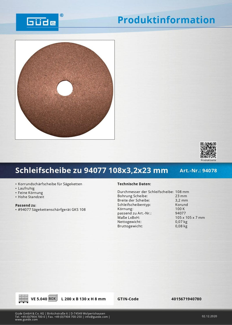 Güde grinding disc for GUEDE GKS 108 108 x 3.2 x 23 mm