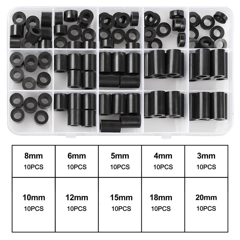 [Australia - AusPower] - Black ABS Round Washers ID 6.2mm,OD 11mm, 3mm 4mm 5mm 6mm 8mm 10mm 15mm 18mm 20mm Length, Assortment Kit, Non-Threaded, Suitable for M6 Screws Hardware Spacer Bracket Black/6.2mm 