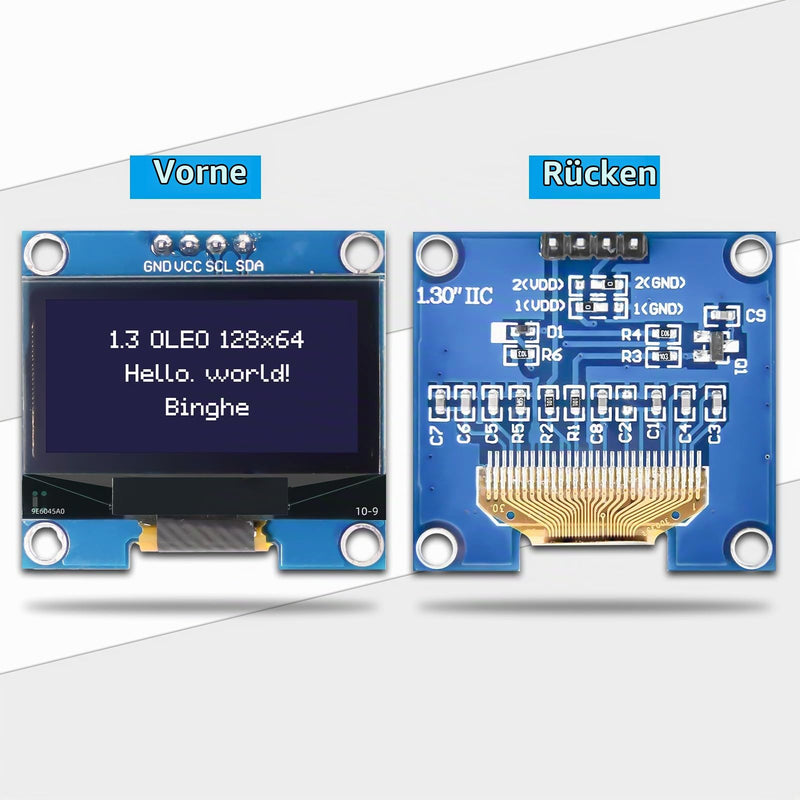 1.3 Inch OLED I2C Display Module Binghe 2 Pieces 1.3 Inch LED OLED Display I2C IIC OLED Display with 1106 Chip 128 x 64 Pixel I2C Screen Display Module with White Characters Compatible with Arduino