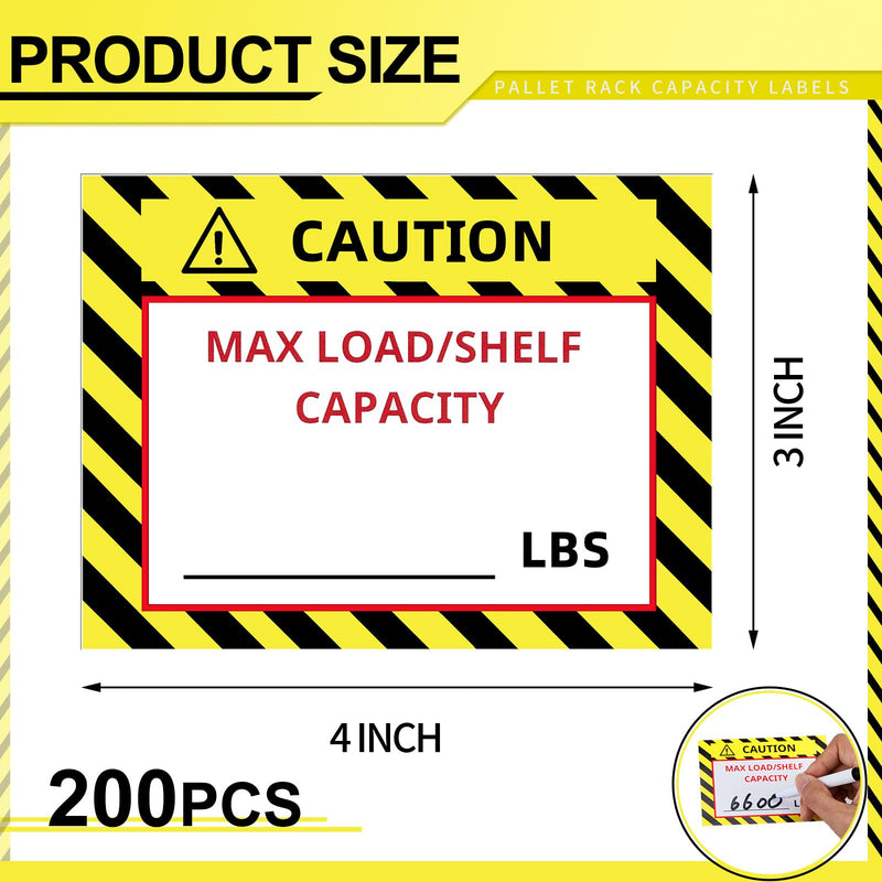 [Australia - AusPower] - Zhanmai 200 Pcs Pallet Rack Capacity Labels 3 x 4 Inches Pallet Racking Caution Max Load Shelf LBS Warning Stickers Bright PVC Industrial Strength Sticker Warehouse Safety Forklift Cross Beam Safety 
