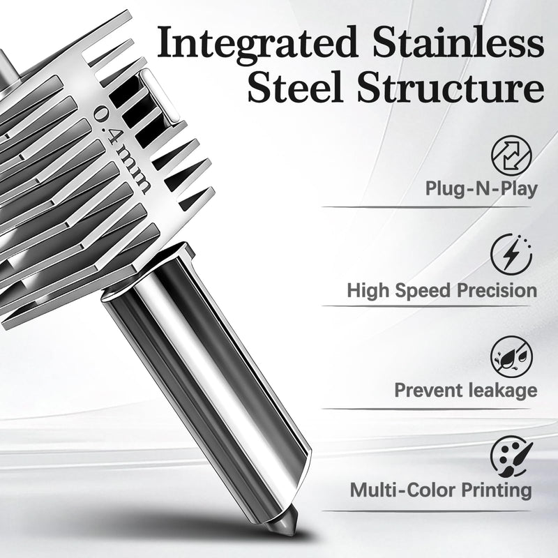 2Pcs 0.4mm Hotend Kit for Bambu Lab A1/A1 Mini, Stainless Steel Integrated Design, High-Precision A1 Nozzle Set with 4 Silicone Socks, Compatible with Bamboo A1 3D Printer, 3D Printer Accessories
