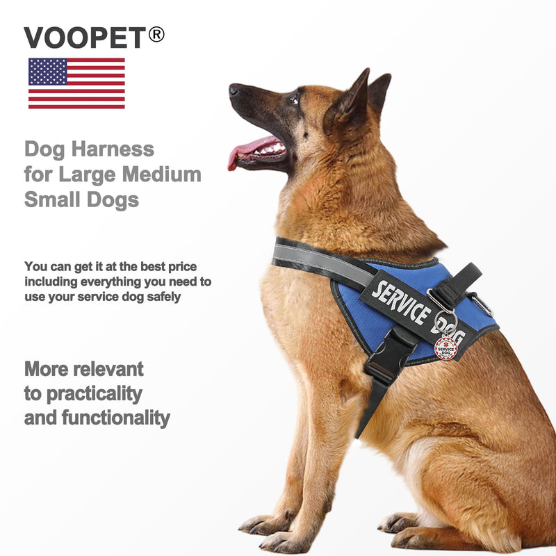 VOOPET Service Dog Vest Harness+ ID Tag and Leash Set+6 Patches,No Pull&Adjustable Reflective Dog Harness for Training,Suitable for Small Medium and Large Dogs. X-Large (Pack of 1) Blue