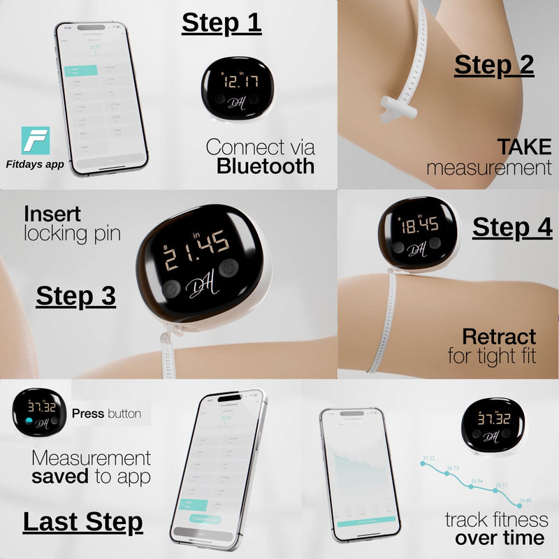 [Australia - AusPower] - Diamond Hills Rechargeable Smart Body Tape Measure, Measuring Tape for Weight Loss, 60in/150cm, Bluetooth Body Measurement with App, Fitness Measurement Device for Muscle Gain, Waist 