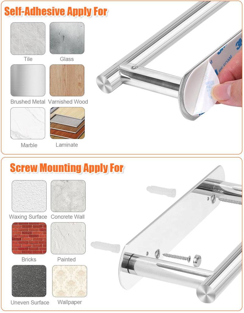 YUET Toilet Roll Holder, Self Adhesive or Screw In Wall Mounted Options, Double Post Pivoting Tissue Roll Holder, Stainless Steel Rustproof Stick On No Drilling Wall Mount for Bathroom Poilshed Chrome Chrome-pivoting