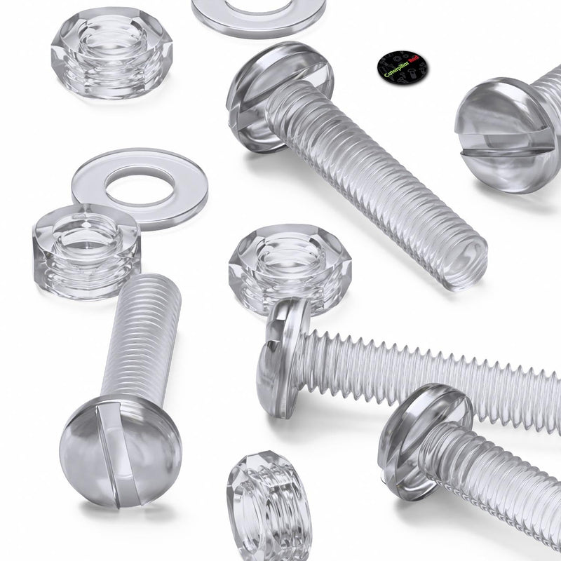 [Australia - AusPower] - 50 x Transparent Clear M4 x 20mm Slotted Head Bolts, Nuts, Washers - Acrylic Plastic Screws, (5/32 x 25/32 in) 