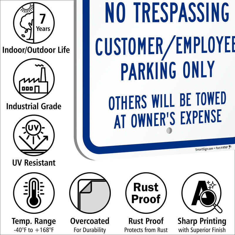 SmartSign Notice Private Property No Trespassing Customer/Employee Parking Only Sign - 12" x 18", 120 mil Aluminum Composite (ACM), Engineer Grade Reflective Material, Blue and White, Made in USA