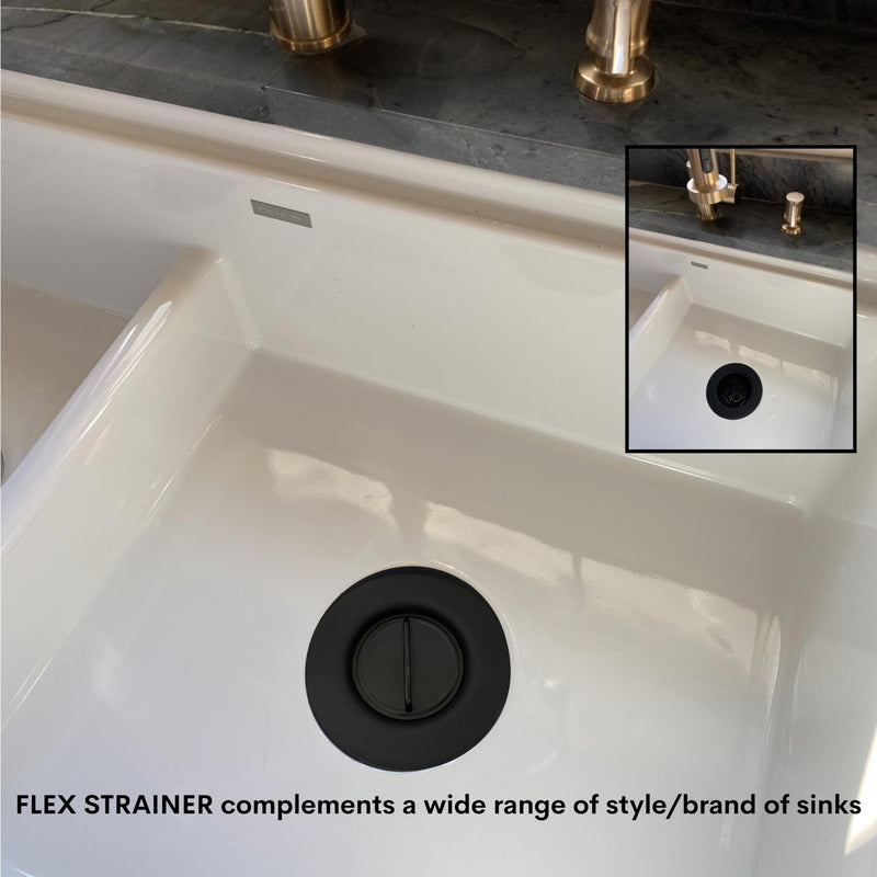 Flex Strainer® Sink Drain Strainer with Optional Stopper – No Center Stem, Fits Standard 3½” Sink Drains & Disposals – Easy Clean, Dishwasher Safe – Made in USA – Black, 2-Pack 2PK