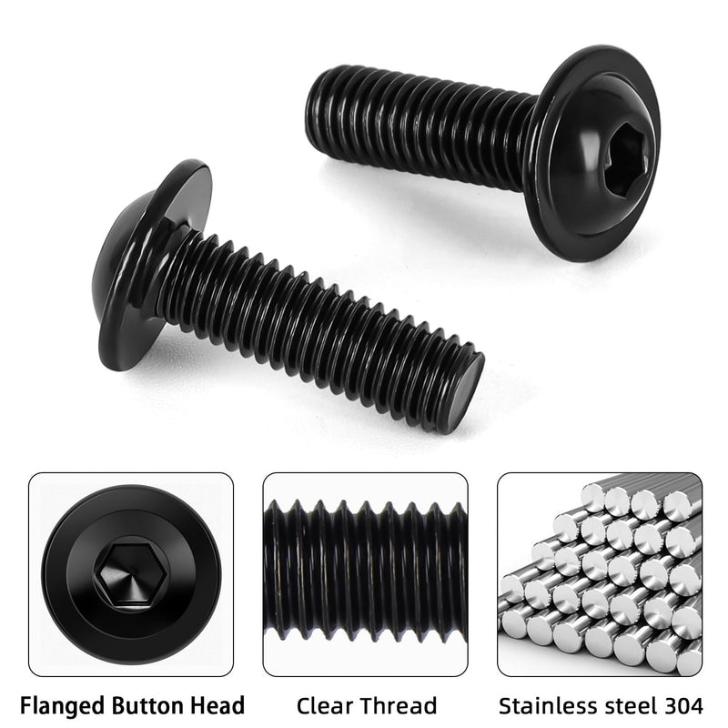 [Australia - AusPower] - M8-1.25 x 30mm Flanged Button Head Socket Cap Bolts Screws, Stainless Steel 304, Allen Hex Drive, Black Finish, Fully Thread, 20 PCS (with Hex Screwdriver Bit) M8 x 30mm 