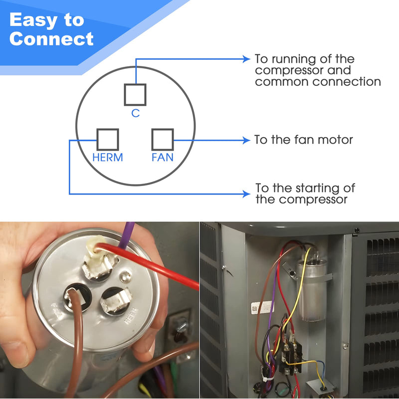 [Australia - AusPower] - Frienda 45+5 MFD 45/5 uf ±6% 370V or 440V VAC Dual Run Round Capacitor, 45 5 Start Capacitor for AC Air Conditioning Unit, Condenser Straight Cool or Heat Pump (1 Pcs) 1 