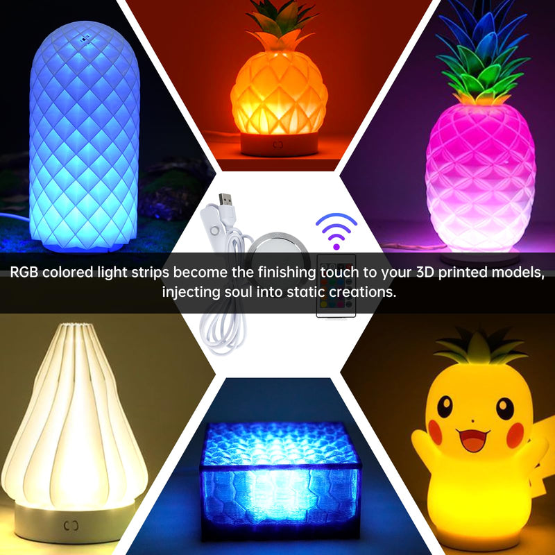Remote Control RGB LED Lamp Kit for Bambu Lab 3D Printer Accessories-3D Printer DIY Multicolor Light Includes Button Battery Makerworld Hardware Model Spare Parts 5V USB Powered (4pcs) 4