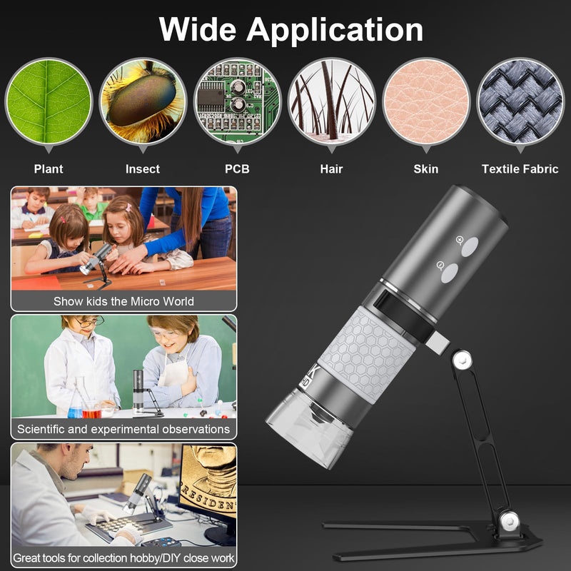 [Australia - AusPower] - Wireless Digital Microscope 4K HD Wi-Fi Microscope Camera Digital Magnifier Compatible for iPhone, Android Phones and PC (Black) Black 