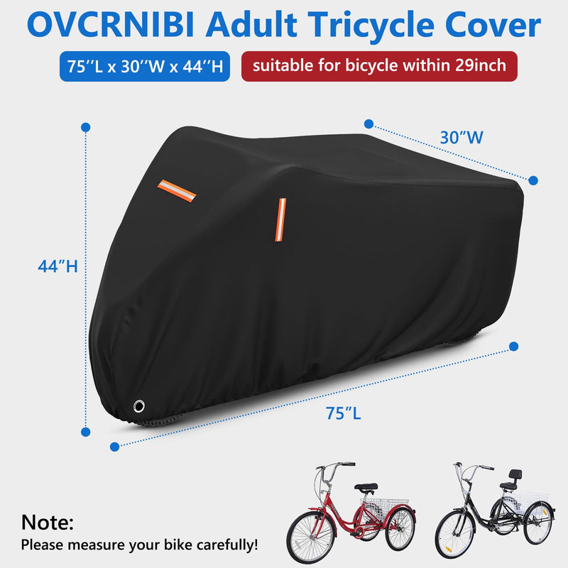 Adult Tricycle Cover Electric Tricycle Cover,Outdoor Waterproof and Dustproof Storage Bicycle Cover,Heavy Duty Oxford Cloth Tricycle Cover,Black
