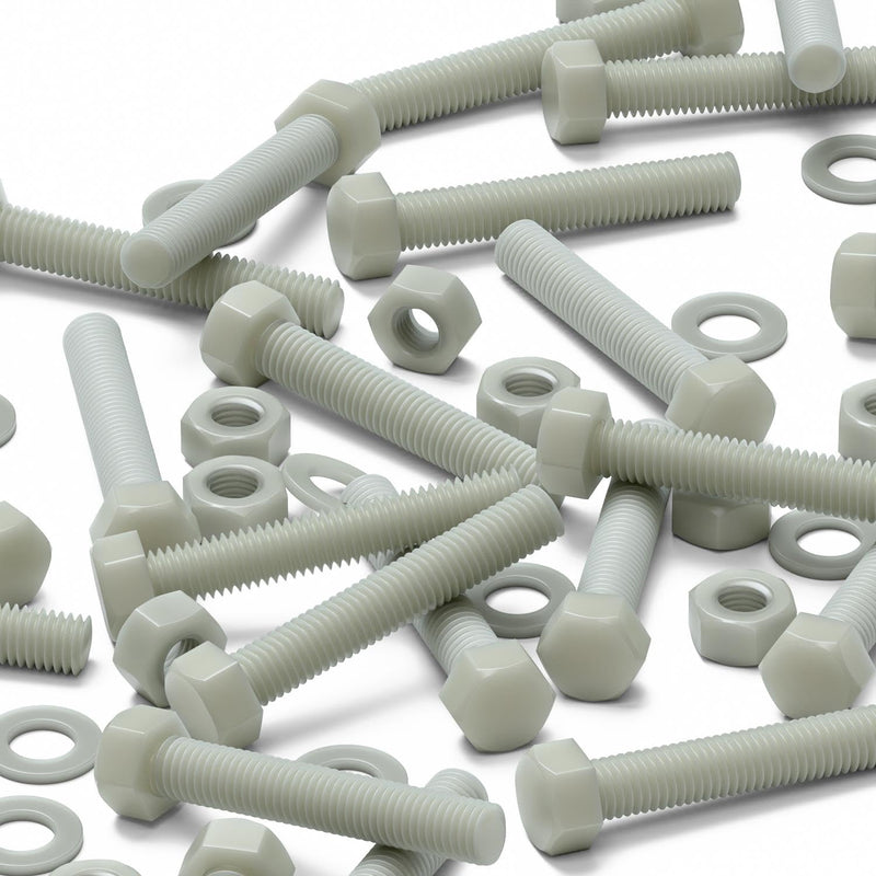 [Australia - AusPower] - 20 x Glass Filled Reinforced, Super Nylon Hex Head, M8 x 50mm, Machine Screws, Plastic Nuts and Bolts, Washers, (5/16 x 1 31/32 in) 