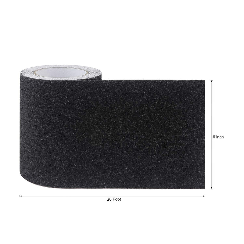6 Inch x 20 Foot Anti Slip Traction Tape, Grip Tape Grit Non Slip, Outdoor Non Skid Treads, High Traction Friction Abrasive Adhesive Stairs Step, Black