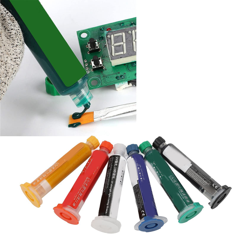 UV Soldering Masks Ink, Pack of 6 10CC Hardening Soldering Stop Ink, Light-Curing Solder Stop Paint, Insulate with Syringes for PCB Circuit Boards Repair Protect BGA Electronic Components Accessories