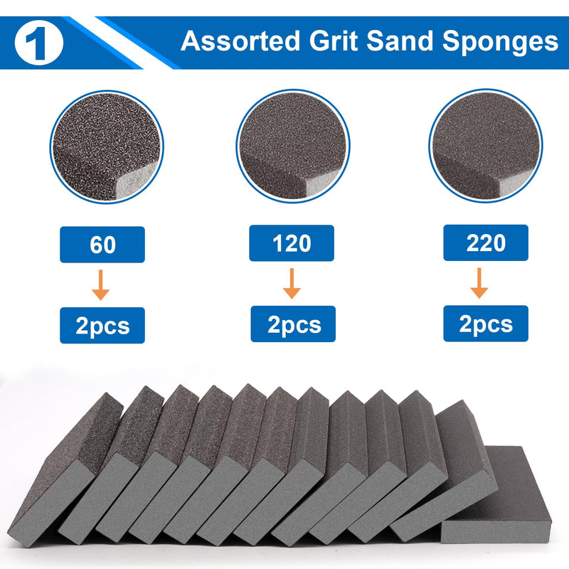 [Australia - AusPower] - smseace 6Pack Sanding Block 60/120/220 Grit Sandpaper block Washable and Reusable Sanding blocks for Wood/Drywall/Metal/Glasses Sanding block set Sanding sponge 