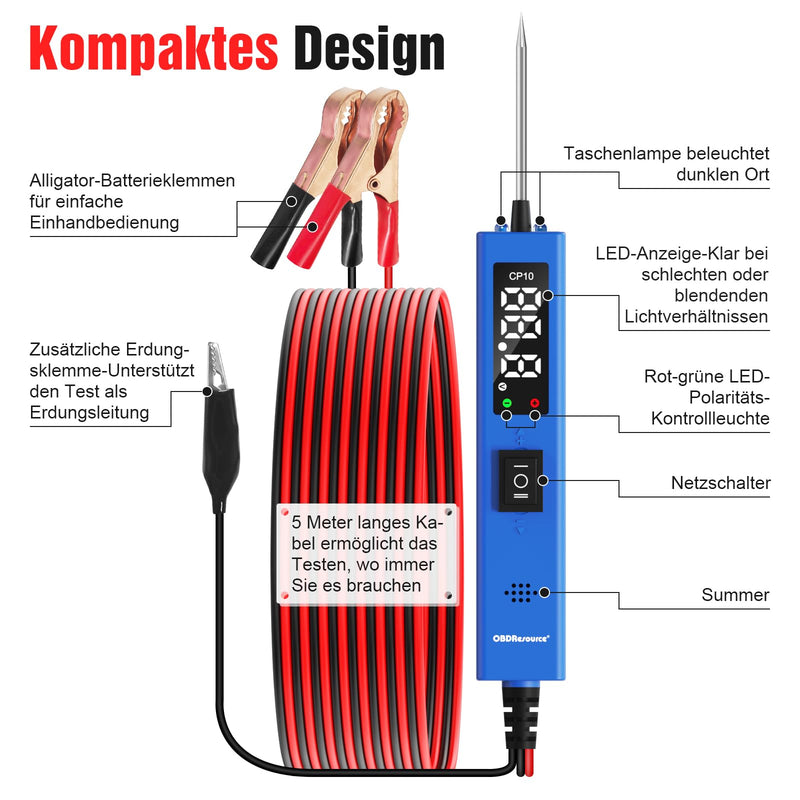 [Australia - AusPower] - OBDResource Test Lamp Car Circuit Tester, 0-80V DC Car Voltage Tester with Circuit Sensor Digital Screen for Testing Car Battery/Continuity/Earth/Polarity/Diode/Lamp CP10 