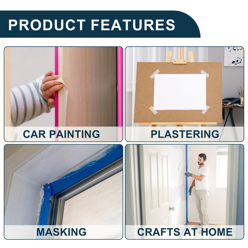 Painters Tape Medium Tack Easy Removal Masking Master Tape Pink 1 Pc 2500 x 0.25 x 0.01cm / 27.34 Yards x 0.10 Inches x 140um