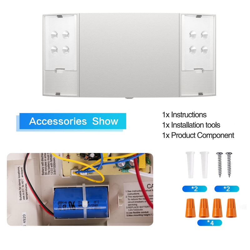 1 Pack Emergency Lights, Commercial Emergency LED Flood Lights for Power Outages, Backup Battery (180 Minutes), Wall Mount, Hard Wired, 120-277VAC, Fire Resistant-Exit Lighting Set. 1 PACK