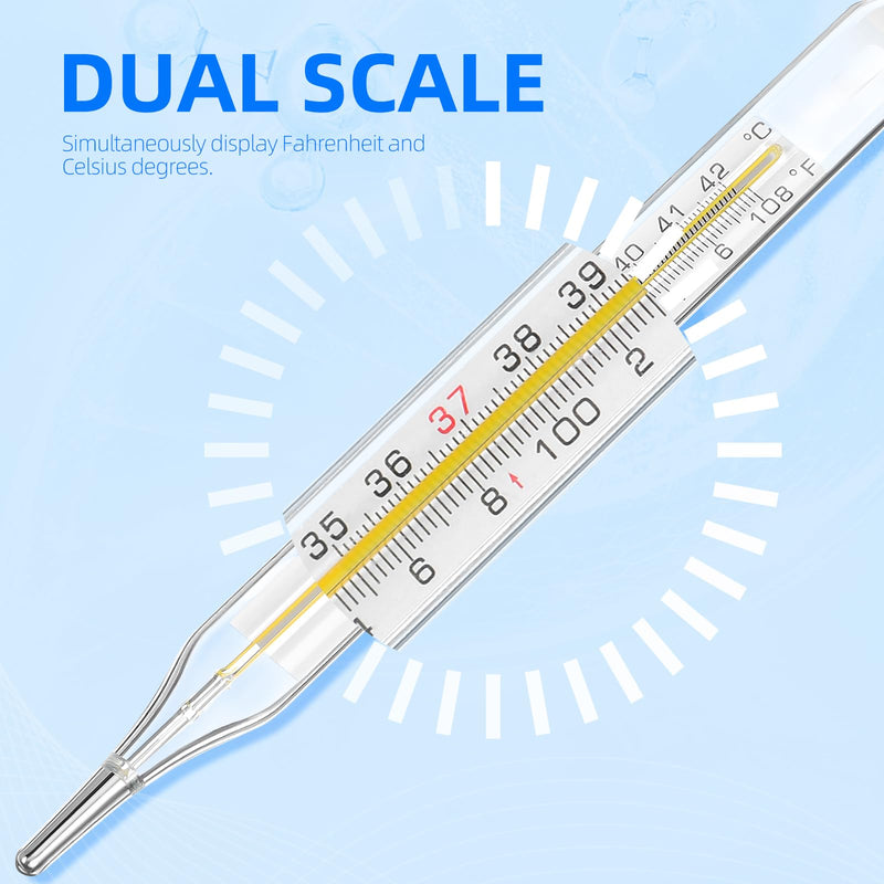 [Australia - AusPower] - 4PCS Glass Thermometer for Adults, Oral Underarm Use - Accurate Fever Thermometer with Dual Scale (Celsius & Fahrenheit), Easy to Read Large Display 