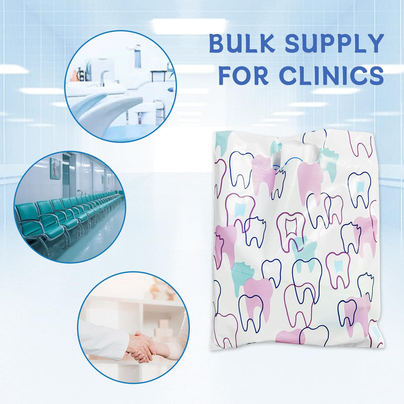 [Australia - AusPower] - 50 Pack Tooth Merchandise Bags with Handles, 8.3x9.5 Inches Plastic Dental Bags for Patients, Dental Goodie Treat Bags Bulk for Dentist Clinic Office, Appreciation Gifts, Dental Hygiene Party Favor 