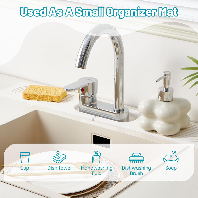 Stone Faucet Mat for Kitchen Sink with Oval Hole – 23.6" × 3.9" Diatomite Drying Stone Mat & Sink Protector, Quick-Dry Splash Guard Water-Absorbing Tray for Bathroom Counter（White.23.6 x 3.9） White
