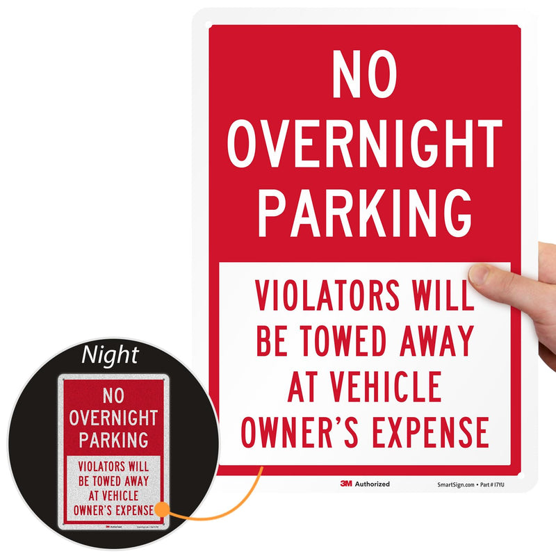 SmartSign 2-Pack 'No Overnight Parking Violators Towed Away At Vehicle Owner's Expense' Sign, 10" x 14", 40 mil Aluminum, 3M Laminated Engineer Grade Reflective Material, Red and White, Made in USA Pack of 2