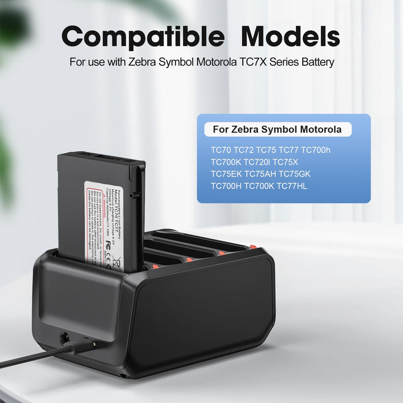 [Australia - AusPower] - Battery Charger for Zebra Symbol TC70 TC72 TC75 TC77 TC700h TC700k TC720l TC75x TC75EK TC75AH TC75GK TC700H TC700K TC77HL, 4-Slot Charging Cradle Charging Accessories for Scanner battery charger 