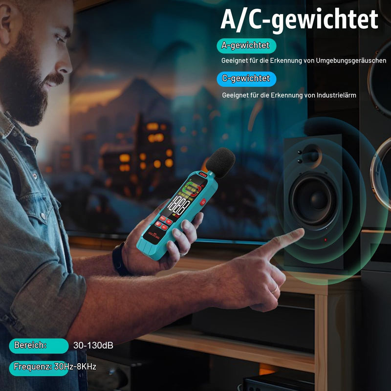 Kiprim NM01 Digital Decibel Sound Level Meter | Max/Min Value Recording, A/C Weighting, Backlit LCD, Carry Case Included