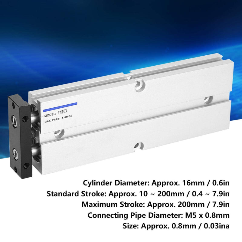 [Australia - AusPower] - Air Cylinder, Aluminum Compact Stroke Air Cylinder Double Action Double Rod Cylinder 10‑200mm Guided Pneumatic Slide Bearing Cushioned(TN16X20‑S) 