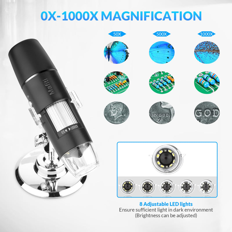 [Australia - AusPower] - Handheld Digital Microscope Wireless Portable for Kids Adults 50x-1000x Magnification with 360 Rotate Stand Compatible with iOS/Android iPhone, iPad 