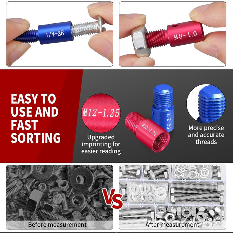 [Australia - AusPower] - VOBOR Screw & Nut Thread Tester, 26 Pieces Internal/Male Thread Measuring Tool for Inch & Metric Sizes, 14 Imperial + 12 Metric Threads, Precise Inspection Tool 