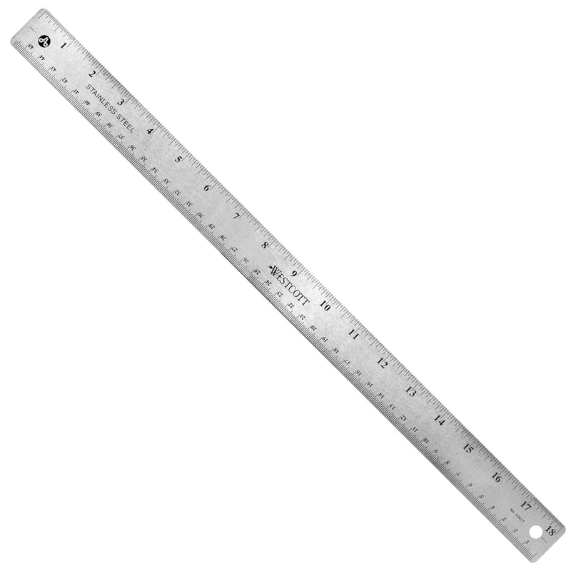 Westcott Stainless Steel Ruler Set with Non-Slip Cork Backing, Easy to Read Etched Markings, Flexible and Sturdy Design for Crafting, Office, Classroom, School Supplies, 18-Inch, 12-Pack 18" (Pack of 12)