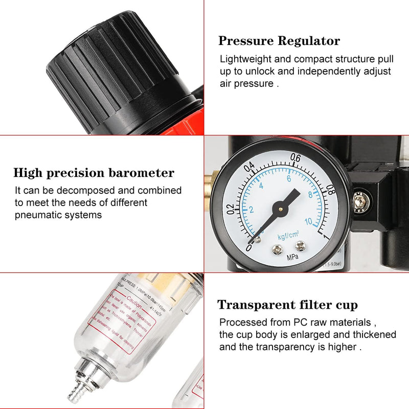 Compressed Air Pressure Regulator Water and Oil Separator Pressure Gauge 1/4 Inch | Integrated pressure gauge, water/oil separator, 1/4 inch connection, precise pressure control, robust and durable