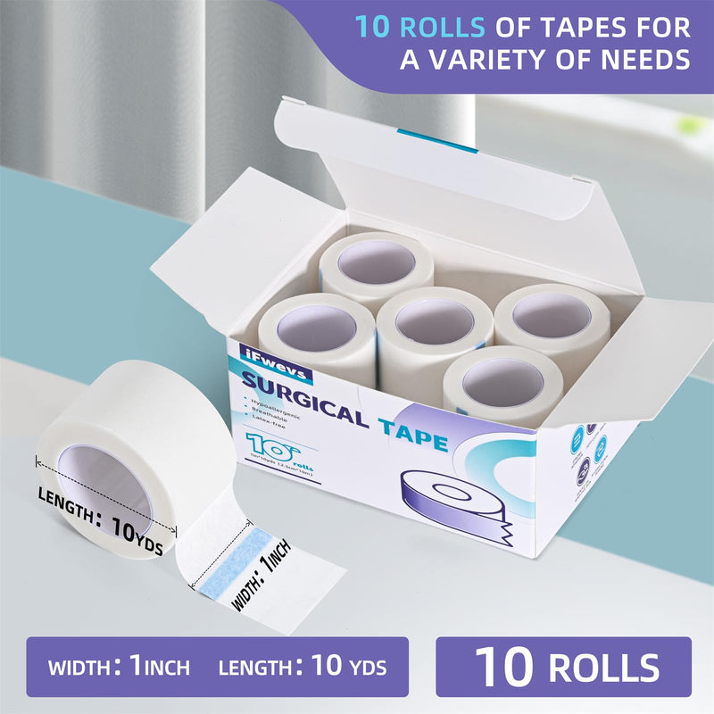 [Australia - AusPower] - Paper Medical Tape 10 Rolls - 1" x 10 Yards Latex-Free & Hypoallergenic Soft Paper Surgical Tape, Applicable to Surgical Tape for Skin, Dressings, Wound First Aid Tape 