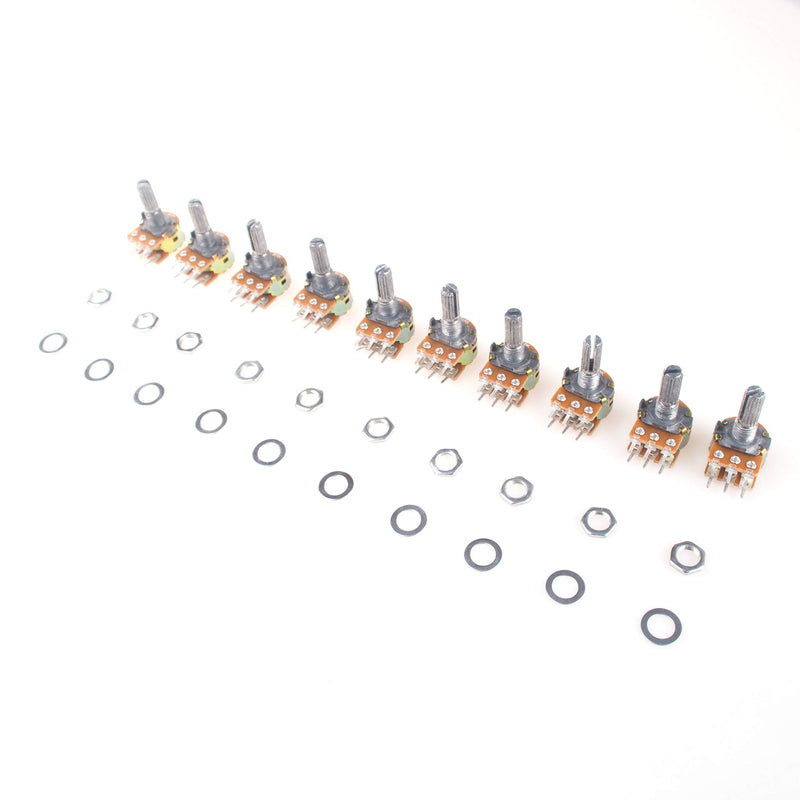WH148 B10K Dual Stereo 6-Pin Potentiometer with Nuts and Discs Pack of 10