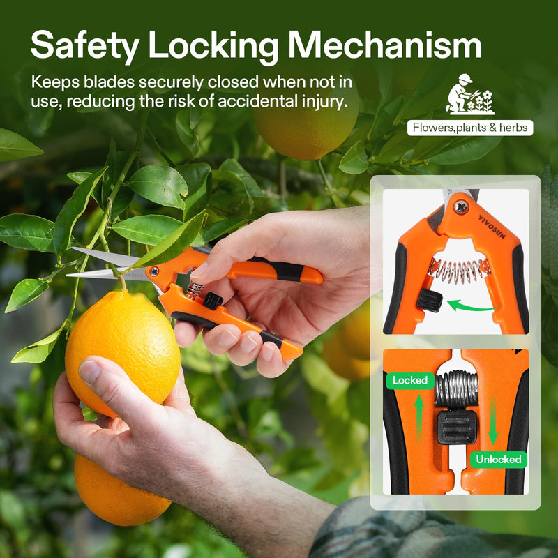 VIVOSUN 12-Pack 6.5 Inch Gardening Scissors Hand Pruner Pruning Shear with Straight Stainless Steel Blades Orange Orange Straight Blade