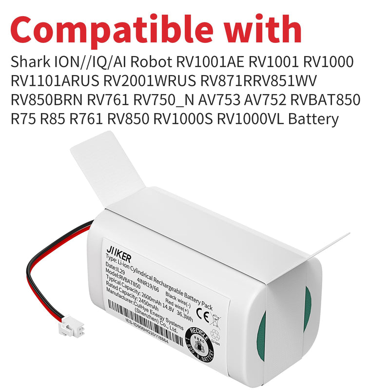 RVBAT850 battery replacement for Shark ION//IQ/AI Robot RV1001AE RV1001 RV1000 RV1101ARUS RV2001WRUS RV871R RV851WV RV850BRN RV761 RV750_N AV753 AV752 RVBAT850 R75 R85 RV850 RV1000S RV1000VL Battery