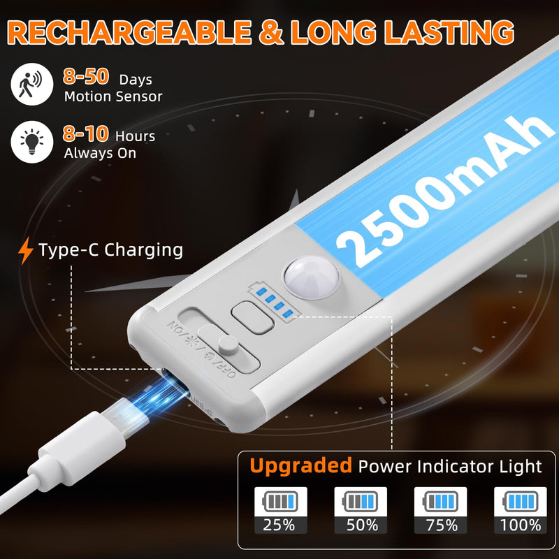 [Australia - AusPower] - Under Cabinet Lighting Wireless, 15inch Rechargeable Motion Sensor Light Indoor, 3 Color Closet Light Battery Operated with LED Power Display, Magnetic Under Counter Lights for Kitchen, Home (3Pack) 3Pack-15inch 