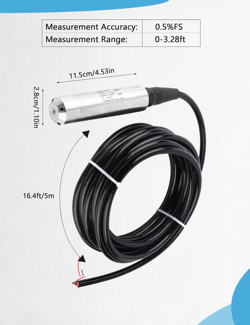 [Australia - AusPower] - Liquid Level Sensor Cable Submersible Transmitter Water Level Sensor Detector Cable, IP68 Liquid Level Transducer, 4-20mA Water Level Sensor Detector 0-39.37 inch 