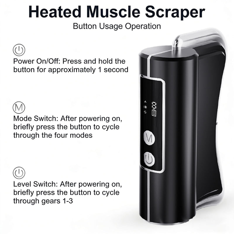[Australia - AusPower] - Heated Muscle Scraper Massage Tool,4 in 1 Electric Fascia Knife Gua Sha Tool for Whole Body Relaxation & Skincare with Light-Care 4 Modes 3 Levels, for Deep Tissue-Black Black 